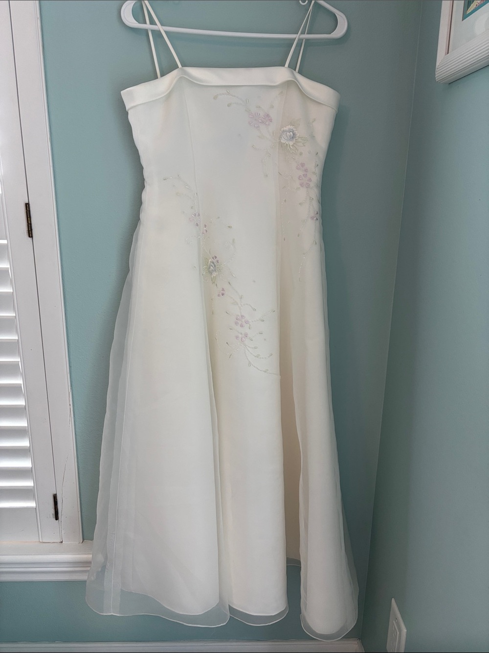 David's Bridal Ivory Floral Appliqué A-Line Dress